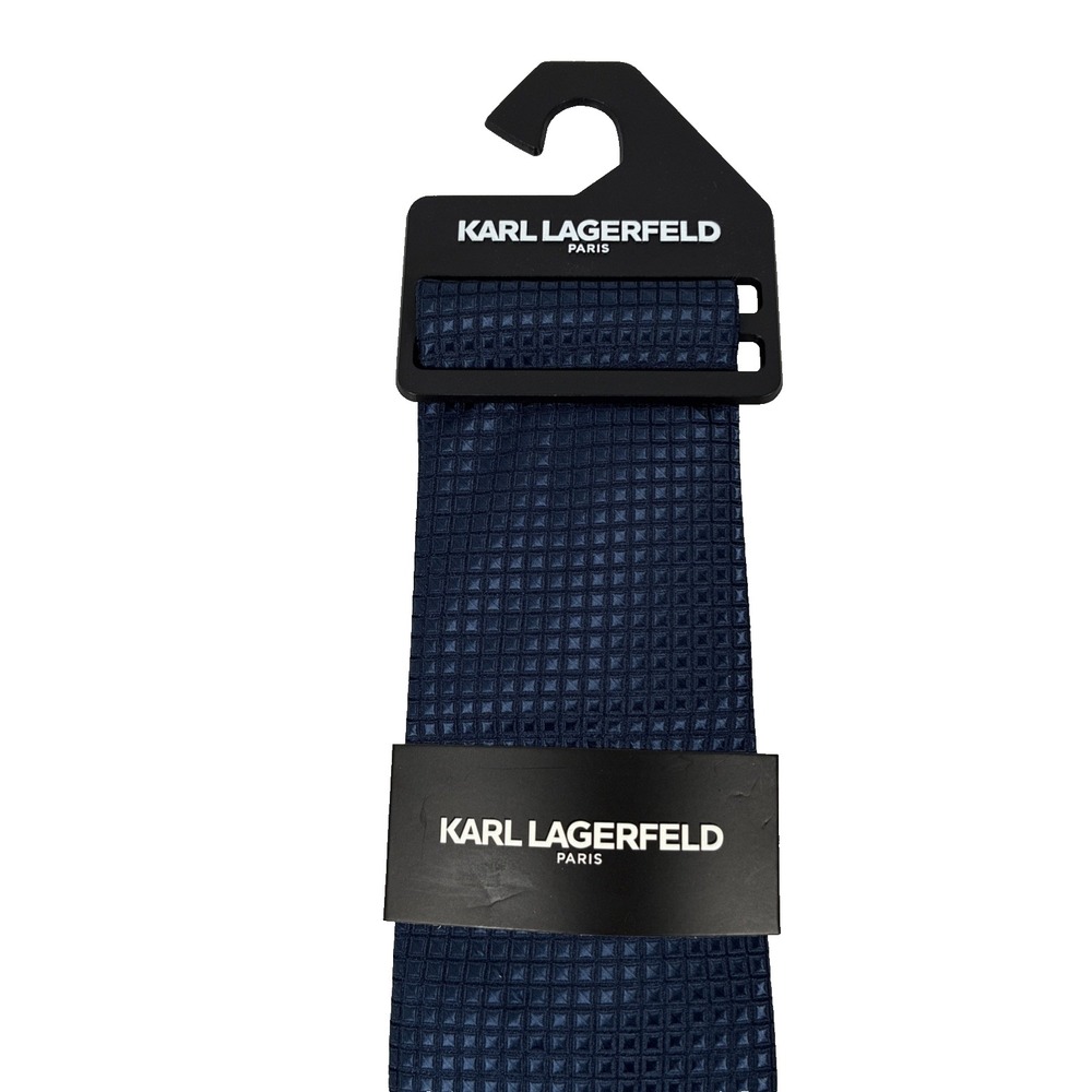 Karl Lagerfeld Paris Shiny Blue Square Check Polyester Tie New NWT One Size